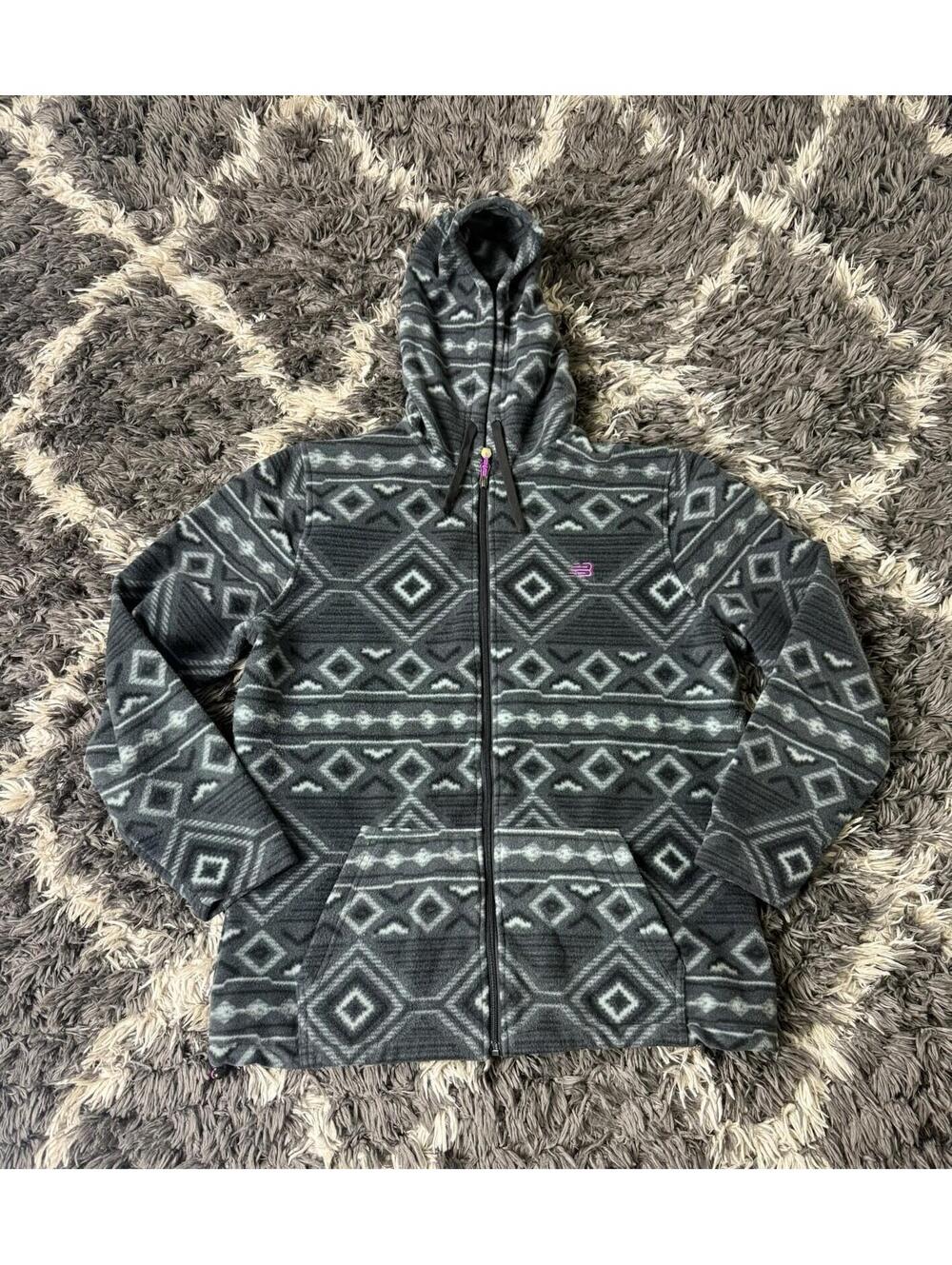 New Balance Aztec Fleece Jacket Women’s 2X Gray Black Full Zip Hoodie